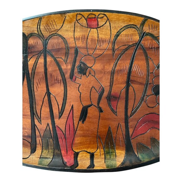 Vintage Hand-Carved & Painted Wooden Serving Tray – African Folk Art - Picture 2 of 4